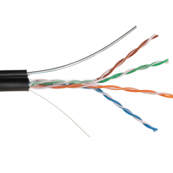 Кабель Netlan U/UTP4 пары, (EC-UU004-5E-PE-SW-BK) кат. 5е, (Класс D) внешний, PE-40, с одножильным тросом, CU (чистая медь), одножильный, 100МГц, черный