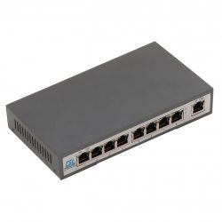 Коммутатор GIGALINK GL-SW-F002-08P, неуправляемый, 8 PoE (802.3af) портов 100Мбит/с, 1 Uplink порт 100Мбит/с, увеличенная дальность передачи данных