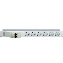 Блок розеток Hyperline S19-6SH-B-2EU (PGEP PULTI 620087) для 19” шкафов, горизонтальный, 6 розеток, 16А, автомат, шнур 2 м